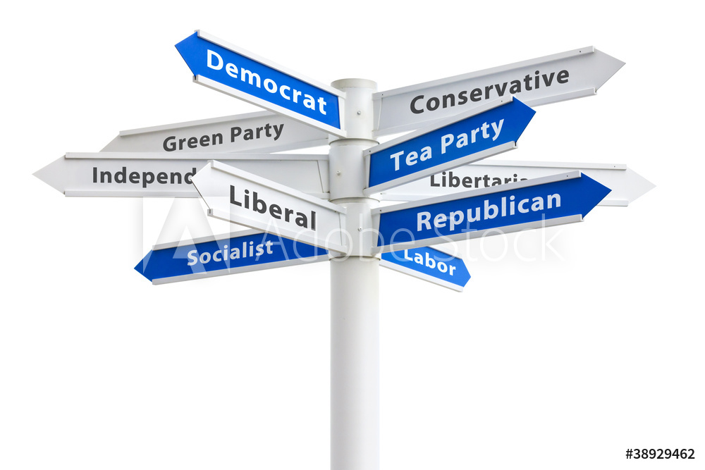 Political Parties Crossroads Sign Democrat and Republican